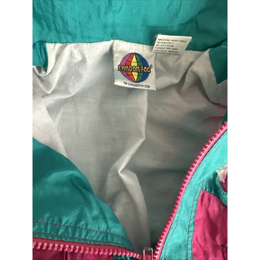 Vintage London Fog Medium Baby Jacket Medium Pink Green Retro Zip Colorful